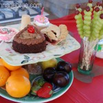 Food and caterpillar grape kabobs.